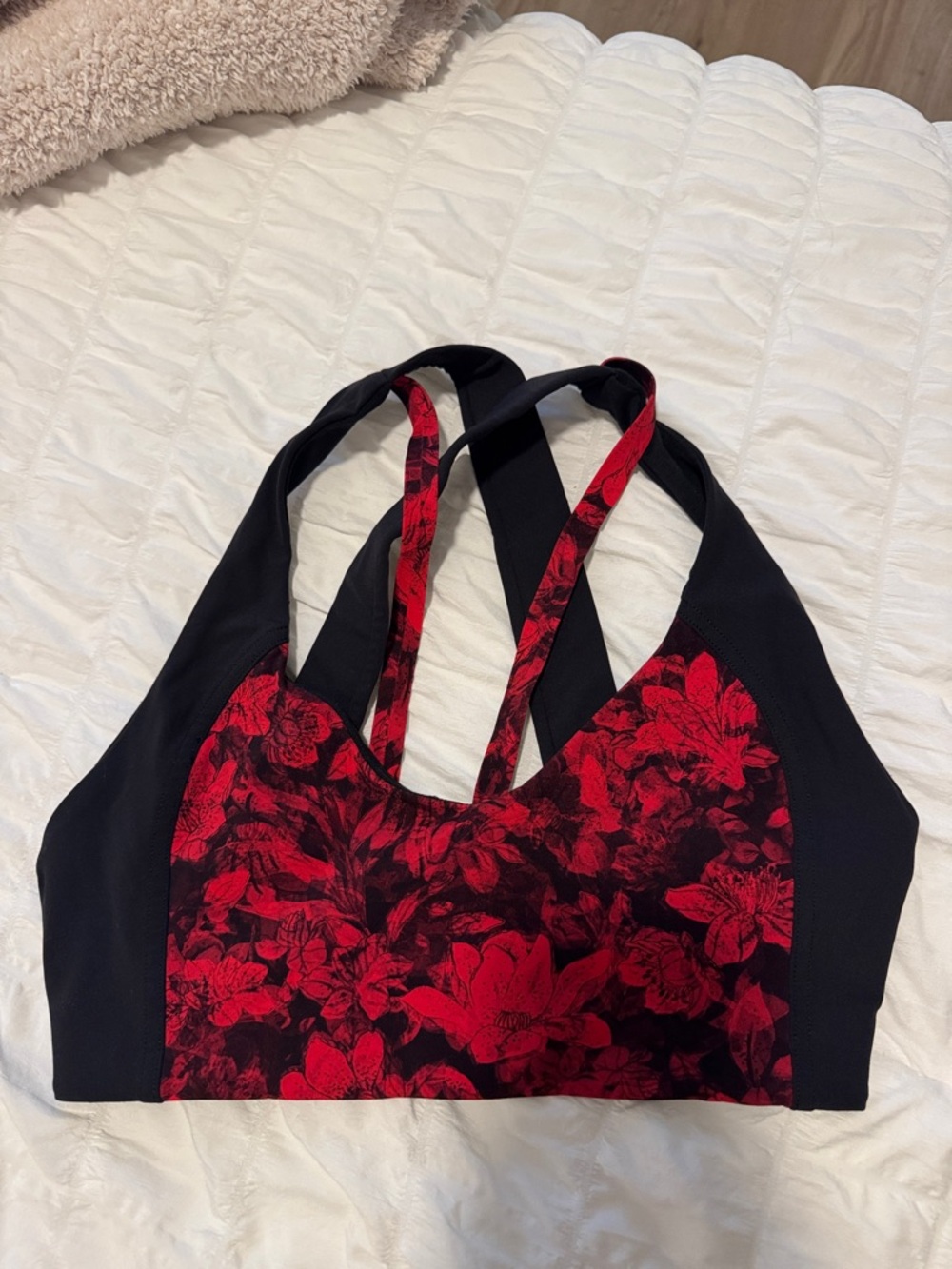 lululemon athletica Black and Red Floral Strappy Sports Bra